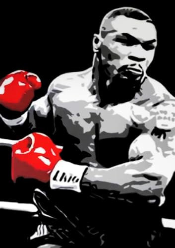 KUSTOM ART Wandbild, Serie Berühmte Sportarten, Mike Tyson Boxer, Druck auf Holz, 30 x 21 cm