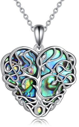 Vadmans Tree of Life Necklace Sterling Silver Heart Pendant Abalone Shell Jewellery Birthday Gifts for Women Girls