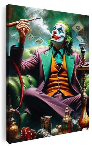 Artmazing | Joker Shisha Bild bunt | S-Art Bilder | Joker Shisha Bilder Modern | Coole Wandbilder Wohnzimmer | Wandbild Joker Shisha Deko XXL | Bild Leinwand XXL | buntes Poster für Wand