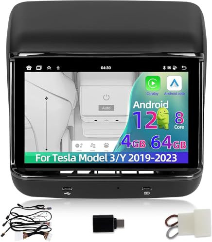 Schermo Posteriore Android 12 4GB+64GB Per Tesla Model 3 Model Y 2019-2024 Touchscreen IPS Da 7,2 Con Controllo AC Riscaldamento Sedile Car-Play&Android Auto