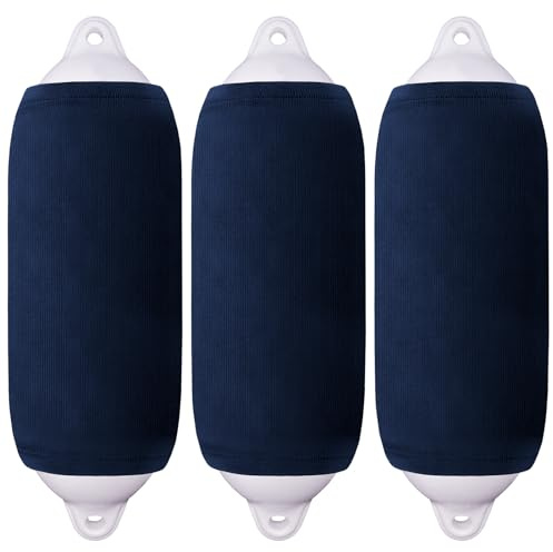 XMK Boat Mudguard Covers 10 x 26 in Double Eye Mudguard and Middle Rope Navy Blue Pack of 3 Polyester (Boat Mudguard Not Included)