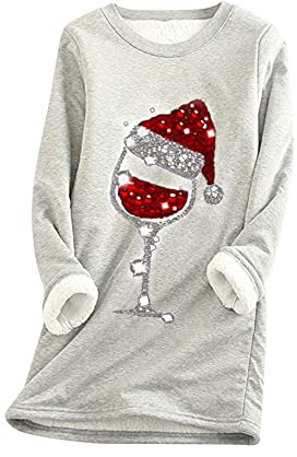 Yming Frauen Weihnachten Unterhemd Warmer Langarm Pulli Plüsch Pullover Rundhals Sweatshirt