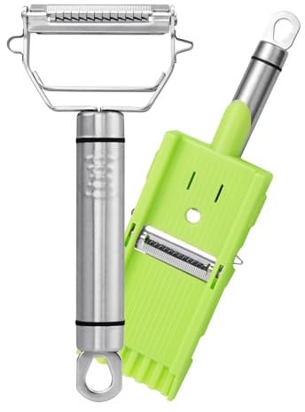 VOGARB Dual Blades Vegetable Peeler for Kitchen,Y-Shaped Julienne Peeler Slicer with Grating Plate Set for Veggie&Fruit,Potato,Carrot,Cucumber(Green/Silver, Multi Use Combo)