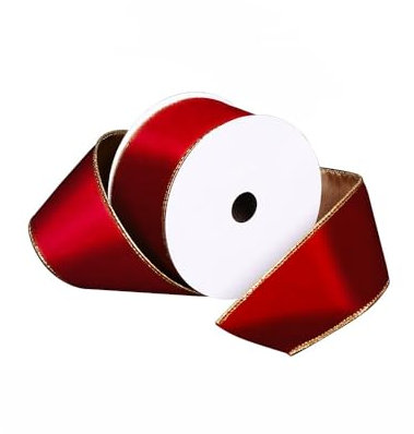 Samtband mit Draht 10 Yard/Rolle 6.3cm Breit Samt mit Goldkante Geschenkband Vintage Elegant Einseitig Schleifenband Samt Drahtbänder Bastelband für Weihnachtsdekoration Nähen Verpacken(Rot)