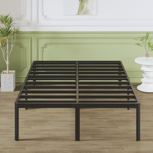 Lutown-Teen Metallbett 180x200 cm mit Rundes Beine, Höhe 46cm Ehebett Bettrahmen mit Metall Lattenrost, Schwarz