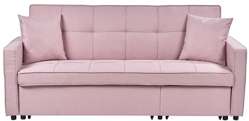 Beliani Schlafsofa Sofa mit Schlaffunktion Gästebett Polstersofa Pastell rosa Glomma