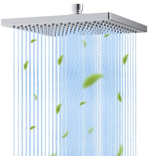 Hibbent Dicke Metall Regenduschkopf, 25,4 cm Hochdruck-Regenduschkopf, quadratisch, große Badezimmer-Wasserfall-Duschköpfe, hoher Durchfluss, feste Duschköpfe mit verstellbarem Messing-Kugelgelenk,