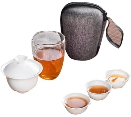 YOGAYE Service à thé Kung Fu en Porcelaine Blanche Chinoise, Service à thé de Voyage Portable Simple pour la Maison et l'extérieur, Bol avec Couvercle en céramique