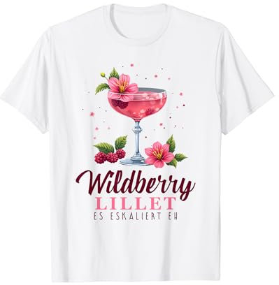 Cocktail Kostüm Wildberry Lillet Frauen Bekleidung - Damen Sommer Party T-Shirt - Weiß - Kurzarm - Small - EU 38-40