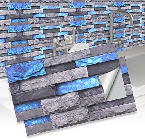 Ztowoto 12 Pz Piastrelle Adesive 30x15 cm, Impermeabile Pannelli Adesivi Per Pareti Autoadesivo, Antiscivolo 3d Mattonelle Adesive Cucina Per Bagno Cucina Soggiorno Camera Da Letto (Blu-Grigio)