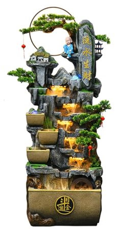 Fontana Giardino Fontana da Terra con Fontana Decorativa a Sfera e Giardino Roccioso Feng Shui for Soggiorno, Fontana Moderna in Resina for la Decorazione della Casa e del Giardino Fontana Esterno