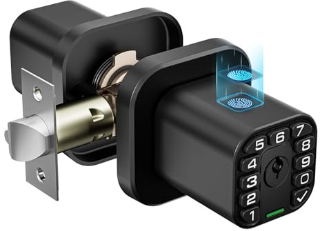 Richelock Fingerabdruck-Türknauf, intelligentes biometrisches Türschloss mit Tastatur, schlüsselloser Zugangscode, wasserdicht und wetterfest, automatische Verriegelung, Sprachnavigation, für