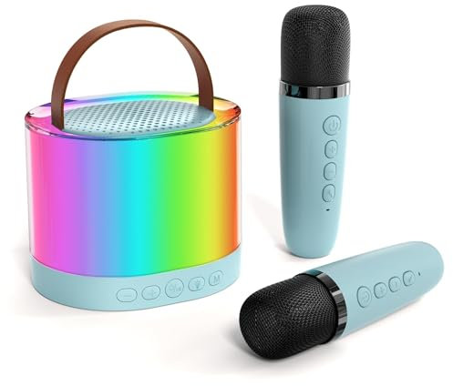 Waksox Mini Karaoke Machine for Kids Adults, Portable Bluetooth Speaker with 2 Wireless Microphones for Home Party for Adults, Birthday Toys for Girls or Boys Ages 3-12(Blue)