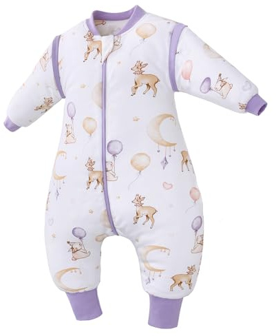 LAT Baby Sleeping Bag with Feet 2.5 TOG Winter Warm Toddler Sleep Sack with Legs Long Sleeves Removable 100% Cotton Wearable Blanket for Girls Boys (Balloon Deer, S (6-18 Months))