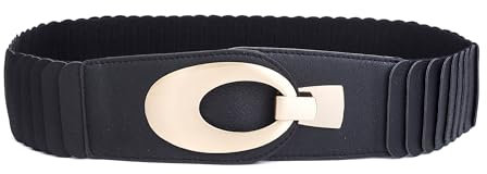 irisaa breiter Damen Gürtel Elastischer Taillengürtel, Hüftgürtel Stretch Gürtel mit Hakenverschluss, Damen Taillengürtel 2020:Gold Schwarz, Damen Taillengürte Größe:ONE SIZE