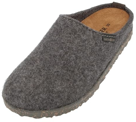 HAFLINGER Manhattan Filzpantoffeln im schlichten Design mit Ledersohle unisex (Anthrazit 4), Gr. 36