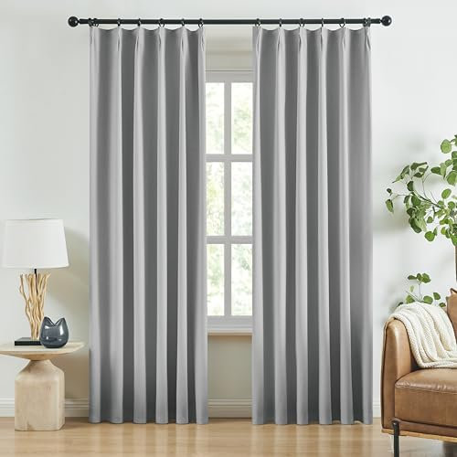 Jubilantex Verdunkelungsvorhänge aus Leinen, 228 cm lang, Bauernhaus-Optik, wärmeisoliert, Fensterbehandlungs-Set mit Haken für Beeroom Wohnzimmer, Grau, 2 Paneele