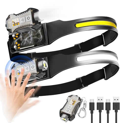 Foleto Kopflampe Stirnlampe Aufladbar 2PCS, LED Kopflampe 230° Wide Beam Detachable Headlamp, Motion Sensor 9 Modes USB-C Rechargeable for Camping Fishing Hiking