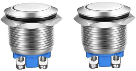 2 stücke Momentan Taster Schraubklemmen Edelstahl Metall wasserdichte Taste 19mm,Auto Runde,Wasserdichter Power-Drucktaster, Klein Rund Chrom Edelstahl Metall Schließer (Flachkopf)