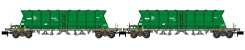 ARNOLD HN6670 Renfe Mercancías, 2-Unit Pack 4-Axle Hopper Wagons Faoos, Green, EpV-VI Freight Wagons