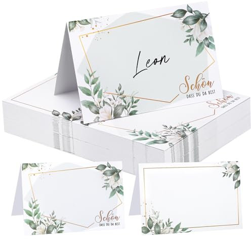 woric 60 Stück Tischkarten Schön dass du da bist, 110x85mm Platzkarten zum selbst Beschriften Namenskärtchen Tischkarten für Hochzeit Geburtstag