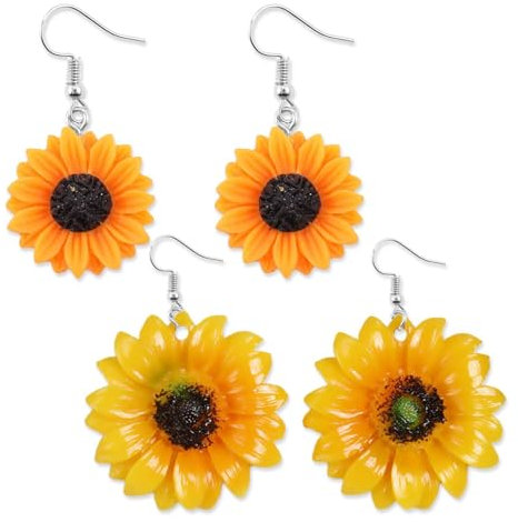 RELKLYU 2 Paar Sonnenblumenohrringe, Kreative Designohrringe, Acrylohrringe, Lustige Ohrringe, Kleidungszubehör.