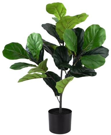 Plante Ficus Artificiel 80 cm, Faux Ficus Lyrata avec Feuilles Réalistes, Décoration Verte pour Intérieur et Extérieur, Arbre Imitation Faible Entretien en Pot pour Maison, Salon, Bureau, Balcon