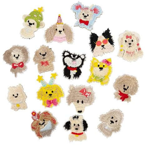 Rnigra 16 PCS Iron on Patches, Embroidery Patches, Application for DIY T-Shirts, Canvas Bags and Jeans, Cartoon Dog Series