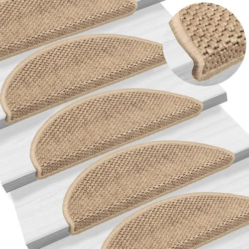 Snsowed Treppenmatten Selbstklebend Sisal-Optik 15 STK Stufenmatten, Treppenteppich, Antirutschmatten Für Treppen, 56x20 cm Sand