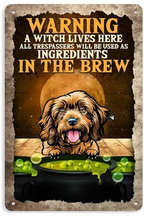 Advertencia a un hígado de bruja aquí todos los trespassers se utilizarán como ingredientes en la preparación de Halloween, decoración de Halloween, cartel divertido para perro, letrero personalizado