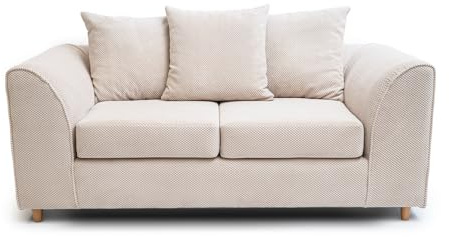 Abakus Direct | Jumbo Grid 2 Seater – Modern Sofa with Grid‑Textured Fabric, Angular Arms and Scatter Cushions – Available in Grey, Beige or Green (Beige, 2 Seater)