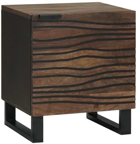 KTHLBRH Nachtschrank Nussbaum Nachttisch aus Mangoholz mit Aufbewahrung und modernem Design, 40 x 33 x 46 cm, massives Mangoholz