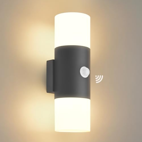YindaLux 14W Aussenlampe mit bewegungsmelder, IP65 Up and Down Wandleuchte mit 2*GU10 LED Lampen, 3000K Modern Außenleuchte mit 350° Drehbarkeit, Aluminium Außenlampe Wand für Terrasse, Anthrazit
