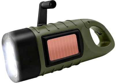 LAIVIYA Taschenlampe Kurbel Solar Dynamo Taschenlampe Handkurbel Wiederaufladbare LED Dynamo Notlicht mit Karabiner Mini Kurbeltaschenlampe mit kurbel und Solarpanel für Freien Camping (Grün)