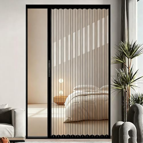 AMUFJJ Folding Partition Door with Frame Wall Sliding, 30x80 36x80 42x80 48x80 70x80 Transparent Accordion Door Interior, Bedroom/Closet/Laundry Room Dividers(Black,W x h 44x80in)