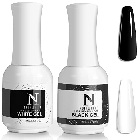 Black White Gel Nail Polish, 2Pcs 15ml Gel Polish Set, Soak Off UV LED Nail Gel Polish Long Lasting Nail Art Starter Manicure Salon DIY at Home Design Decorations Nail Art Design