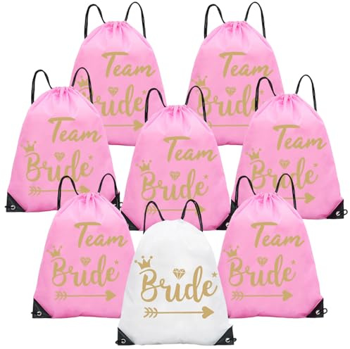 IWTBNOA 8 Stück Bride Kordelzug Turnbeutel, Team Bride Tasche mit Kordelzug, Junggesellenabschied Frauen Team, JGA Frauen Turnbeutel Damen, Team Braut Rucksack Set Geschenke für Hochzeit Verlobung