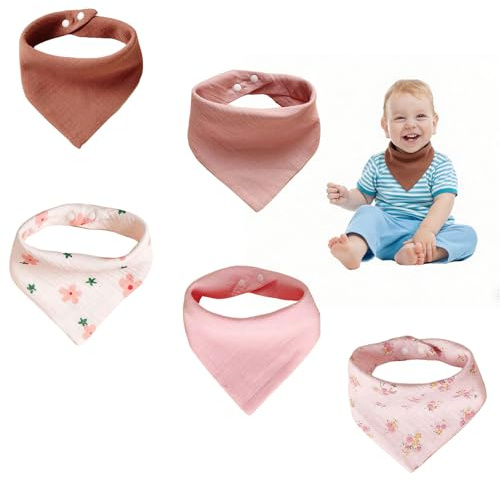 Foonary Lot de 5 bavoirs triangulaires en mousseline pour bébé - Bavoirs triangulaires en coton doux et très absorbants - Pour garçons et filles - Réglables