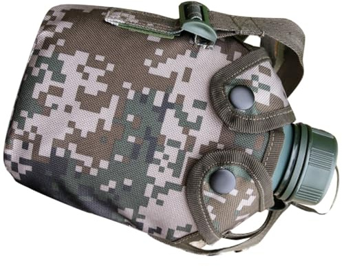 YARNOW Cantimplora 1l Militar de Aleación de Aluminio para Exterior | Gancho y Cierre Hermético, Incluye Funda de Lona y Bolsa, 1 Juego, para Camping y Aventura