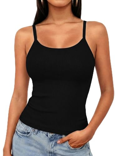 Aottori Tank Top Femme Bretelles Spaghetti Côtelé Col Rond Slim Fit Noir M