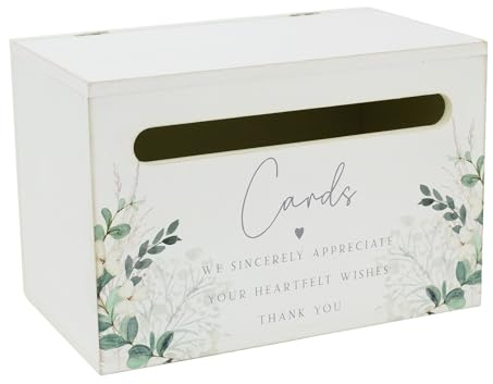 Carousel Home Wedding Card Box, White Wooden Wedding Day Post Box with Floral Foliage and Quote, Reception Guest Memory Storage