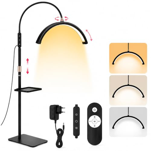 Vefacion Halbmond Lampe 20W für Wimpernverlängerung, Kosmetiklampe, dimmbar | Für Wimpern, Nägel, Tattoo und Make-up; höhenverstellbar von 85–125 cm, mit Fernbedienung, Ablage und Adapter