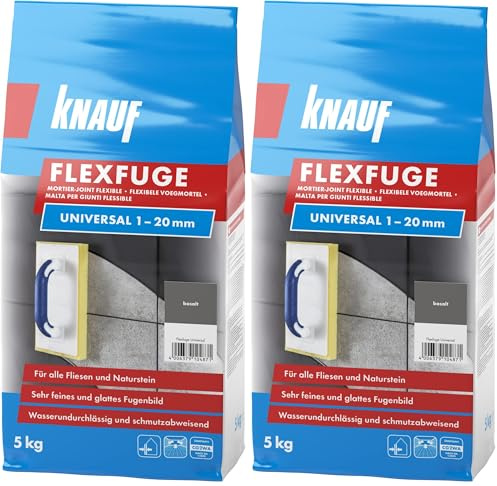 Knauf Flexfuge Universal 5 kg Basalt, universell einsetzbar für ein besonders glattes Fugenbild auf Wand & Boden im Innen- & Außenbereich, schnellhärtender Fugenmörtel auf Zementbasis (Packung mit 2)