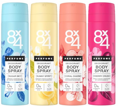 8x4 4er Set Body Spray Parfüm Deodorant - Körperspray Damen ohne Aluminium