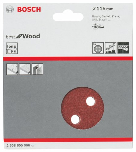 Bosch Professional 6tlg. Schleifblatt-Set für Exzenterschleifer Holz und Farbe (Ø 115 mm, Körnung 60/120/240, C470), 2608605066