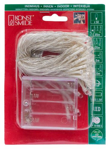 Konstsmide LED Lichterkette, 50 warm weiße Dioden, batteriebetrieben, Innen, transparentes Kabel, 4 x AA 1.5V (exkl.) - 1470-103