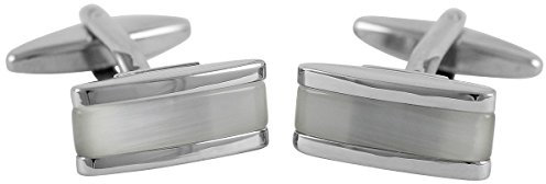 LINDENMANN Manschettenknöpfe, silberfarben mit Katzenauge Weiss, Geschenketui, 10026