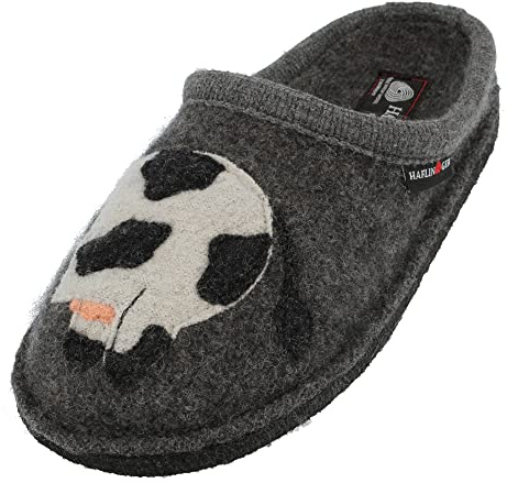 HAFLINGER Flair Molly Wollwalk Pantoffel Hausschuh Kuhmotiv (Anthrazit 4) Gr. 38