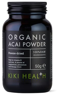 KIKI Health 100% Raw Organic Acai Berry Powder Superfood | Responsibly Sourced Freeze-Dried Acai Berries | Nutrient-Rich Vegan-Friendly | Ideal for Smoothies Yogurt & Various Recipes - 50g