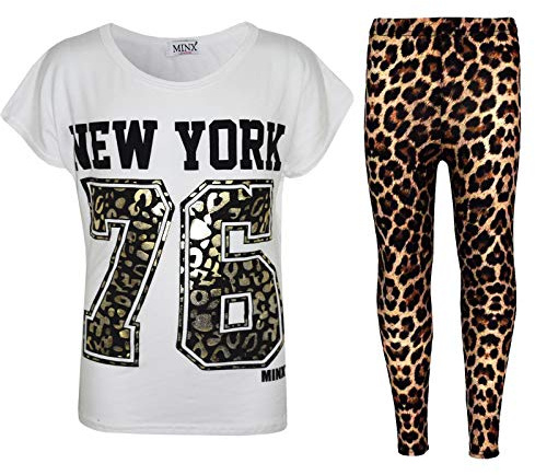 A2Z 4 Kids Girls New York 76 Trendy Top Legging - New York 76 Set White 11-12